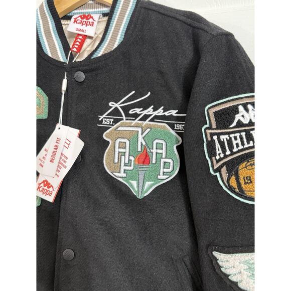 NEW Kappa Men Authentic Carlton Black Brown Chant Letterman Varsity Coat Small S - Picture 4 of 6
